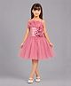 PinkChick Satin Woven Sleeveless Floral Applique & Pleat Detailed Dress - Rose Gold