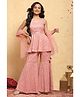 BIBA Woven Sleeveless Mirror Work Embellished Kurti Sharara & Dupatta Set - Peach