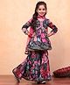 BIBA Woven Three Fourth Sleeves Floral Printed Coordinating Kurti Sharara & Dupatta Set - Teal Blue