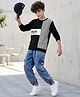OLLINGTON ST. Cotton Looper Knit Denim Full Sleeves Striped Winter Wear Suit With Text Print - Black