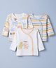 Babyhug 100% Cotton Interlock Knit Front Open Full Sleeves Striped Jhablas with Leopard Zebra Elephant Print Pack of 3 - White