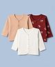 Babyhug 100% Cotton Interlock Knit Front Open Full Sleeves Solid Jhablas with Polka Dots & Floral Print Pack of 3 - Maroon Light Peach & White