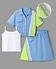 OLLINGTON ST. Cotton Single Jersey Half Sleeves Top with Camisole and Skirt with Color Block Print - Blue