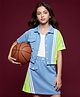 OLLINGTON ST. Cotton Single Jersey Half Sleeves Top with Camisole and Skirt with Color Block Print - Blue