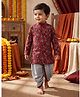 Ridokidz Cotton Woven Full Sleeves Kurta and Dhoti Set with Lotus Print in Maroon for 0-12 Months