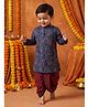 Ridokidz Cotton Woven Full Sleeves Kurta and Dhoti Set with Lotus Print in Blue for 12-24 Months