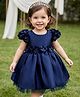 Babyhug Gcap Sleeves Premium Satin Party Dress With 3d Floral Applique - Navy Blue