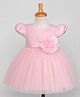 Babyhug Cap Sleeves Mesh Party Dress With Pleated Yoke and Corsag - Pink