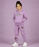 Kiddopanti Fleece Knit Full Sleeves Butterfly Text Printed Hooded Winter Sweatshirt & Joggers Set - Lilac