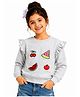 Zion Cotton Knit Full Sleeves Fruits Patch Detailed Light Winter Sweatshirt - Grey