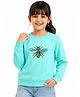 Zion Cotton Knit Full Sleeves Sequins Embellished Bee Patch Detailed Light Winter Sweatshirt - Light Blue