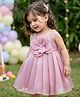 Babyhug Woven Sleeveless Premium Glass Nylon Pleated Party Dress With Flower Applique Yoke and Pearl Detailing - Mauve