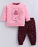 PIKKU Loopknit Knit Full Sleeves Bear Printed Pre Winter Sweatshirt & Pants - Pink