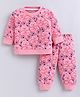 PIKKU Loopknit Knit Full Sleeves Bear Printed Pre Winter Sweatshirt & Pants - Pink