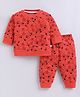 PIKKU Loopknit Knit Full Sleeves Bear Printed Pre Winter Sweatshirt & Pants - Red