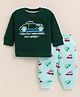 PIKKU Loopknit Knit Full Sleeves Car Printed Pre Winter Sweatshirt & Pants - Green