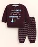 PIKKU Loopknit Knit Full Sleeves Dear Santa Printed Pre Winter Sweatshirt & Pants - Brown