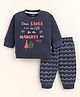 PIKKU Loopknit Knit Full Sleeves Dear Santa Printed Pre Winter Sweatshirt & Pants - Grey
