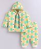 PIKKU Loopknit Knit Full Sleeves Buffalo Checked & Sailboat Printed Coordinating Pre Winter Hooded Sweatshirt & Pants Set - Yellow & Green