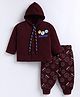 PIKKU Loopknit Knit Full Sleeves Buffalo Emojis Printed Coordinating Pre Winter Hooded Sweatshirt & Pants Set - Brown