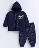 PIKKU Loopknit Knit Full Sleeves Buffalo Emojis Printed Coordinating Pre Winter Hooded Sweatshirt & Pants Set - Navy Blue