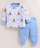 PIKKU Cotton Knit Full Sleeves Teddy Bear Printed Coordinating Pre Winter Sweatshirt & Pants Set - Blue