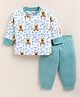 PIKKU Cotton Knit Full Sleeves Teddy Bear Printed Coordinating Pre Winter Sweatshirt & Pants Set - Green
