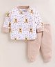 PIKKU Cotton Knit Full Sleeves Teddy Bear Printed Coordinating Pre Winter Sweatshirt & Pants Set - Brown