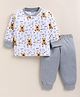 PIKKU Cotton Knit Full Sleeves Teddy Bear Printed Coordinating Pre Winter Sweatshirt & Pants Set - Grey