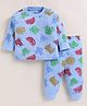 PIKKU Cotton Knit Full Sleeves Vehicles Printed Coordinating Pre Winter Sweatshirt & Pants Set - Blue