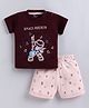PIKKU Cotton Knit Half Sleeves Rockstar Astronaut Printed Tee & Shorts Set - Maroon