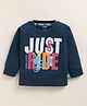 PIKKU Sinker Knit Full Sleeves Just Ride Text Printed Tee - Blue