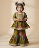Etched Design Cotton Woven Three Fourth Sleeves Floral Printed Kurti Sharara Set - Sap Green