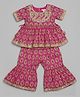 Etched Design Cotton Woven Half Sleeves Floral Printed Coordinating Kurti & Sharara Set - Pink