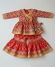 Etched Design Cotton Woven Three Fourth Sleeves Geometric Printed & Lace Embellished Coordinating Kurti Sharara Set - Red
