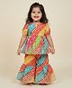 Etched Design Cotton Woven Three Fourth Sleeves Leherya Printed & Lace Embellished Coordinating Kurti Sharara Set - Orange Blue & Dark Pink