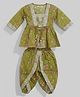 Etched Design Cotton Woven Three Fourth Sleeves Floral Printed & Lace Embellished Coordinating Kurti Dhoti Set - Sap Green