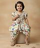 Etched Design Cotton Woven Half Sleeves Butterfly Printed Coordinating Jacket & Dhoti With Top - White
