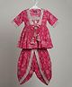 Etched Design Cotton Woven Half Sleeves Floral Printed Coordinating Jacket & Dhoti With Top - Pink