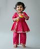 Etched Design Cotton Woven Three Fourth Sleeves Bandhani Printed & Lace Embellished Kurti & Churidar Set - Pink
