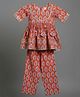 Etched Design Cotton Woven Three Fourth Sleeves Floral Printed & Lace Embellished Kurti & Churidar Set - Orange