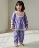 Etched Design Cotton Woven Full Sleeves Abstract Printed & Lace Embellished Kurti & Churidar Set - Lilac