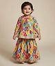 Etched Design Cotton Woven Three Fourth Sleeves Floral Printed & Lace Embellished Kurti & Skirt Set - Blue Red Pink & Yellow