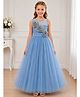 Toy Balloon Kids Satin Mesh Sleeveless Floral Applique Detailed Gown - Blue