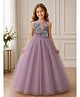 Toy Balloon Kids Satin Mesh Sleeveless Sequins Embellished Floral Applique Detailed Gown - Mauve