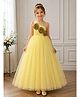 Toy Balloon Kids Satin Mesh Sleeveless Sequins Embellished Floral Applique Detailed Gown - Yellow