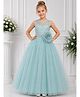 Toy Balloon Kids Satin Mesh Sleeveless Sequins Embellished Floral Applique Detailed Gown - Sea Green