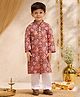 Vastramay Cotton Woven Full Sleeves Kurta and Pyjama Set with Geometric Print in Red
