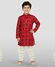 Vastramay Woven Full Sleeves Kurta And Pyjama Set with Geometric Print in Red for 7-8 Years