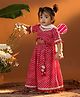 Vastramay Cotton Woven Lehenga Choli and Dupatta with Half Sleeves and Striped Print in Pink for 2-3 Years